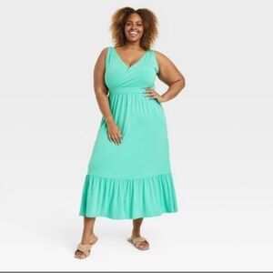 Ava & viv plus size 1x green maxi summer 
Sleeveless a-line flowy dress